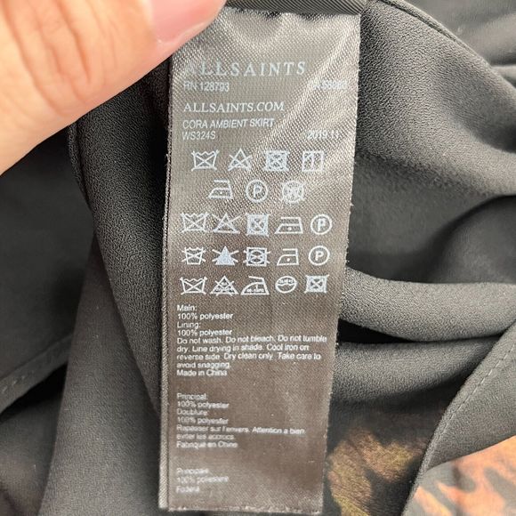 AllSaints Cora Ambient Skirt Midi Size 6 Animal Print Pleated High-Low Sheer - Picture 15 of 15